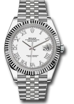 Replica Rolex Steel and White Gold Rolesor Datejust 41 Watch 126334 Fluted Bezel White Roman Dial Jubilee Bracelet